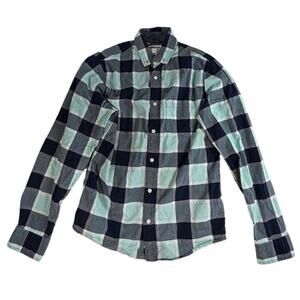 Express Fitted Mens S/P Long Sleeve Button Down Plaid Cotton Dress Shirt